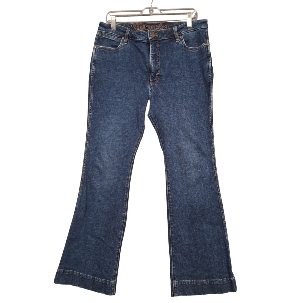 Wrangler Retro Green Jean Womens 32x32 Blue Denim Bootcut High Rise Hemp Blend